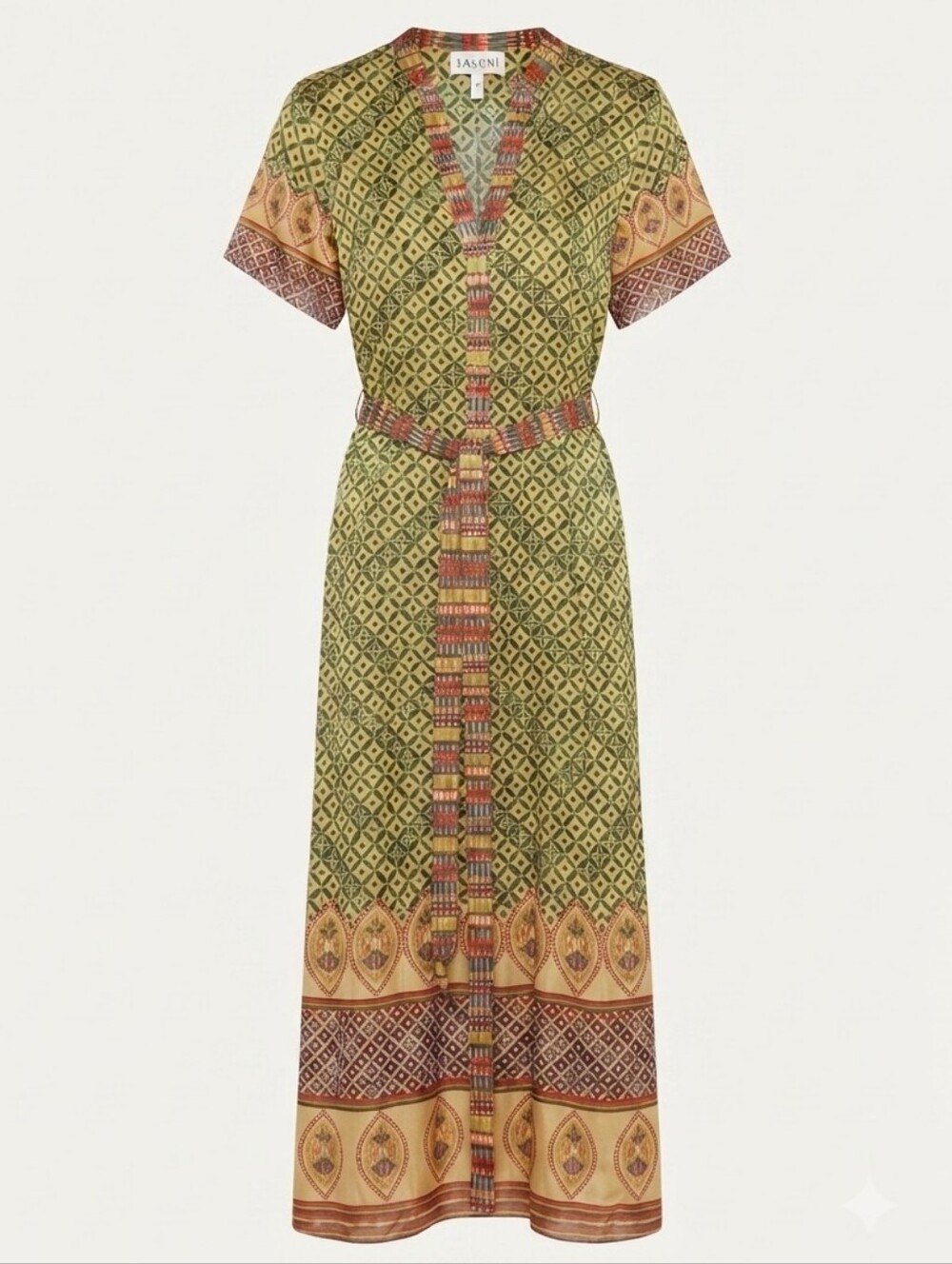 SALONI 100% Silk Geometric Print Belted Midi Maxi Dress Size US 10 UK 14 - Picture 3 of 7